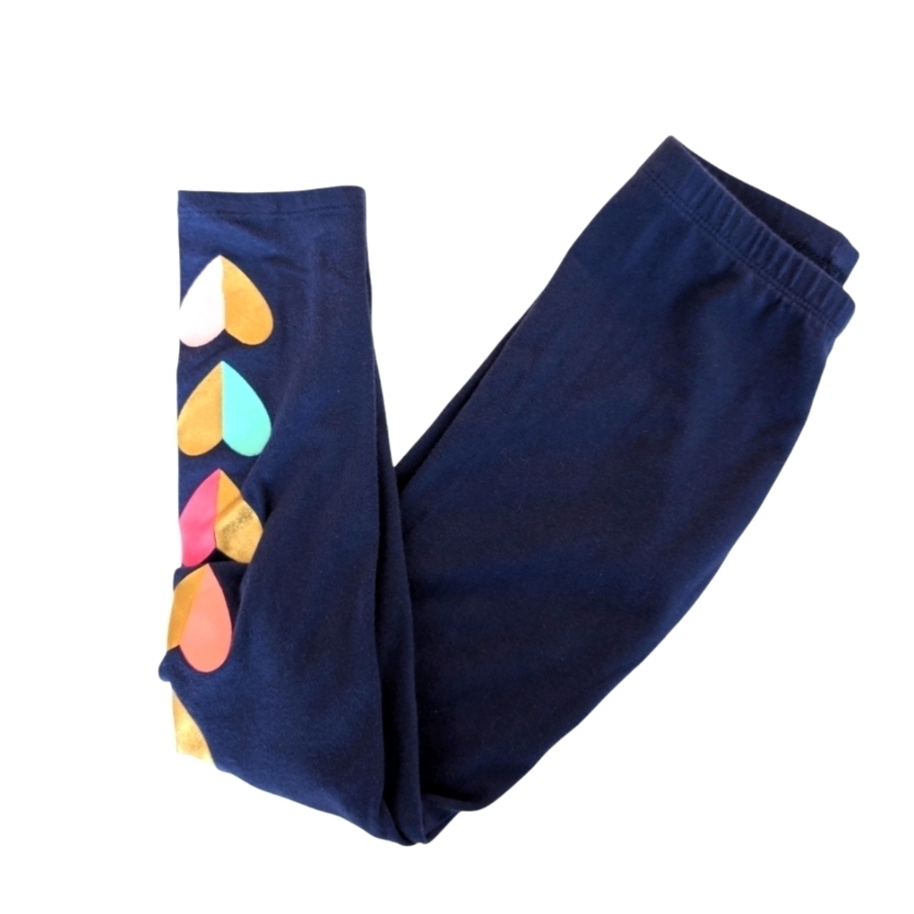 Cat & Jack Girls Navy Leggings With Colorful Heart Accents Cotton Size 5T